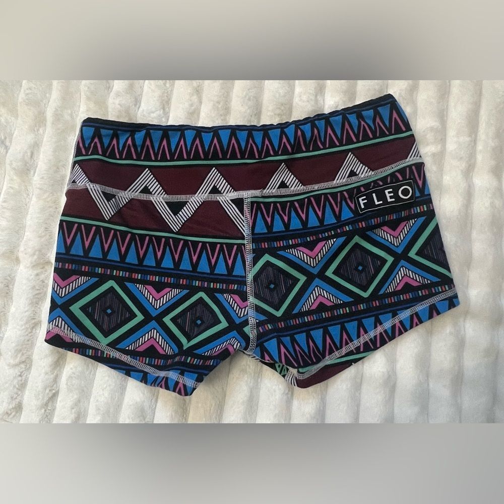 Fleo Shorts Small Geometric Teal Blue Pink CrossFit Powerlifting Workout Gym - Picture 2 of 6